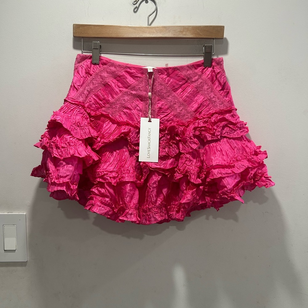 NWT LoveShackFancy Robeina Pink Fuchia Ruffled and Lace mini Skirt size 4